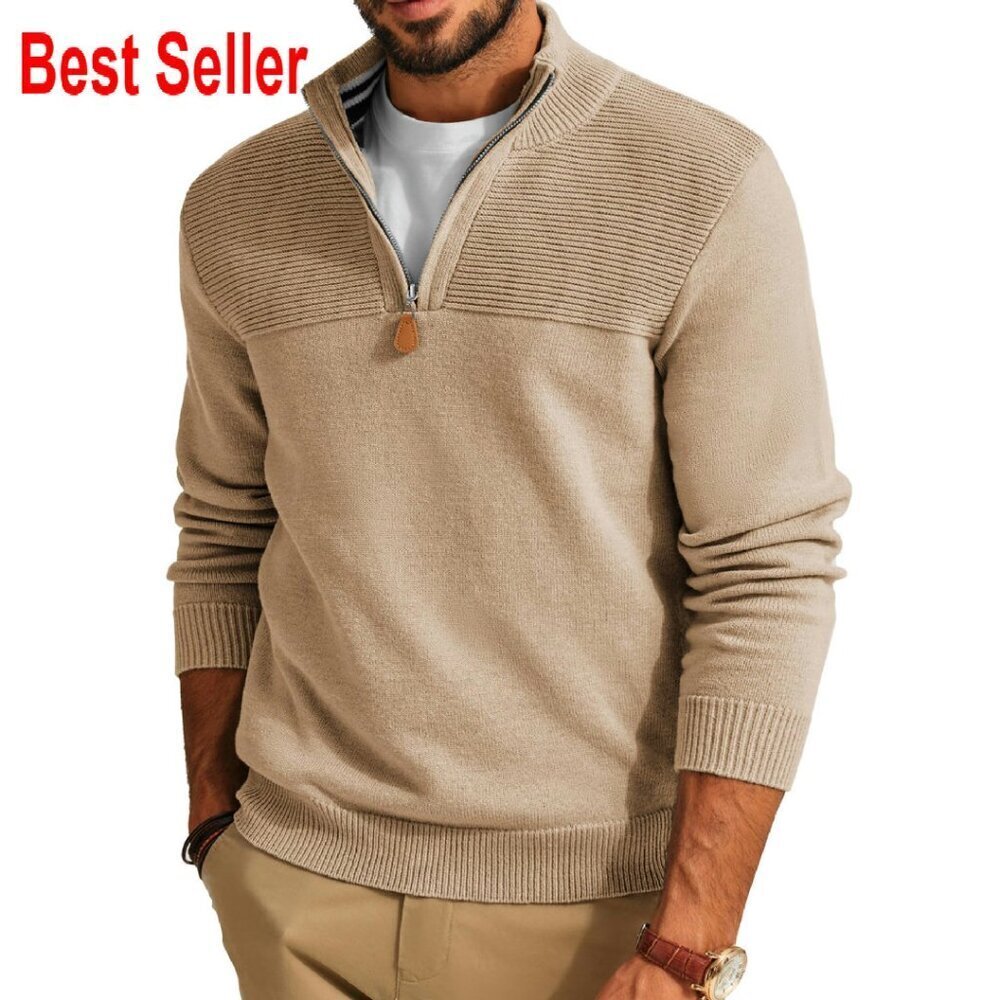 Slim Fit Quarter Zip Sweater Mock Neck Pullover Classic Preppy Casual